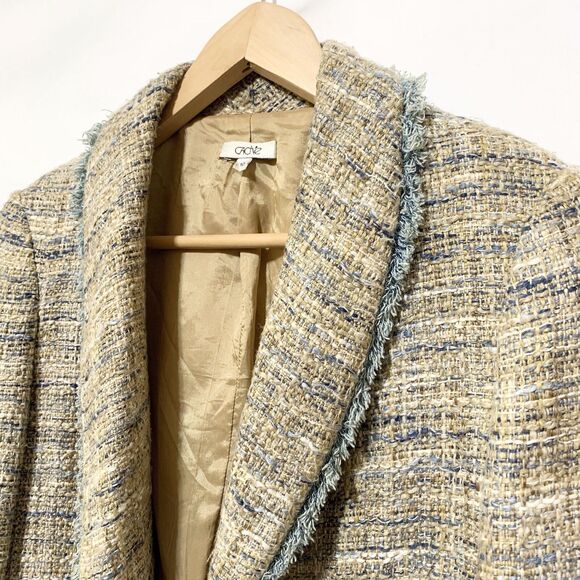 Cache Brown Blue tweed Blazer Jackets Frayed Trim Womens Size 10 - Picture 7 of 14